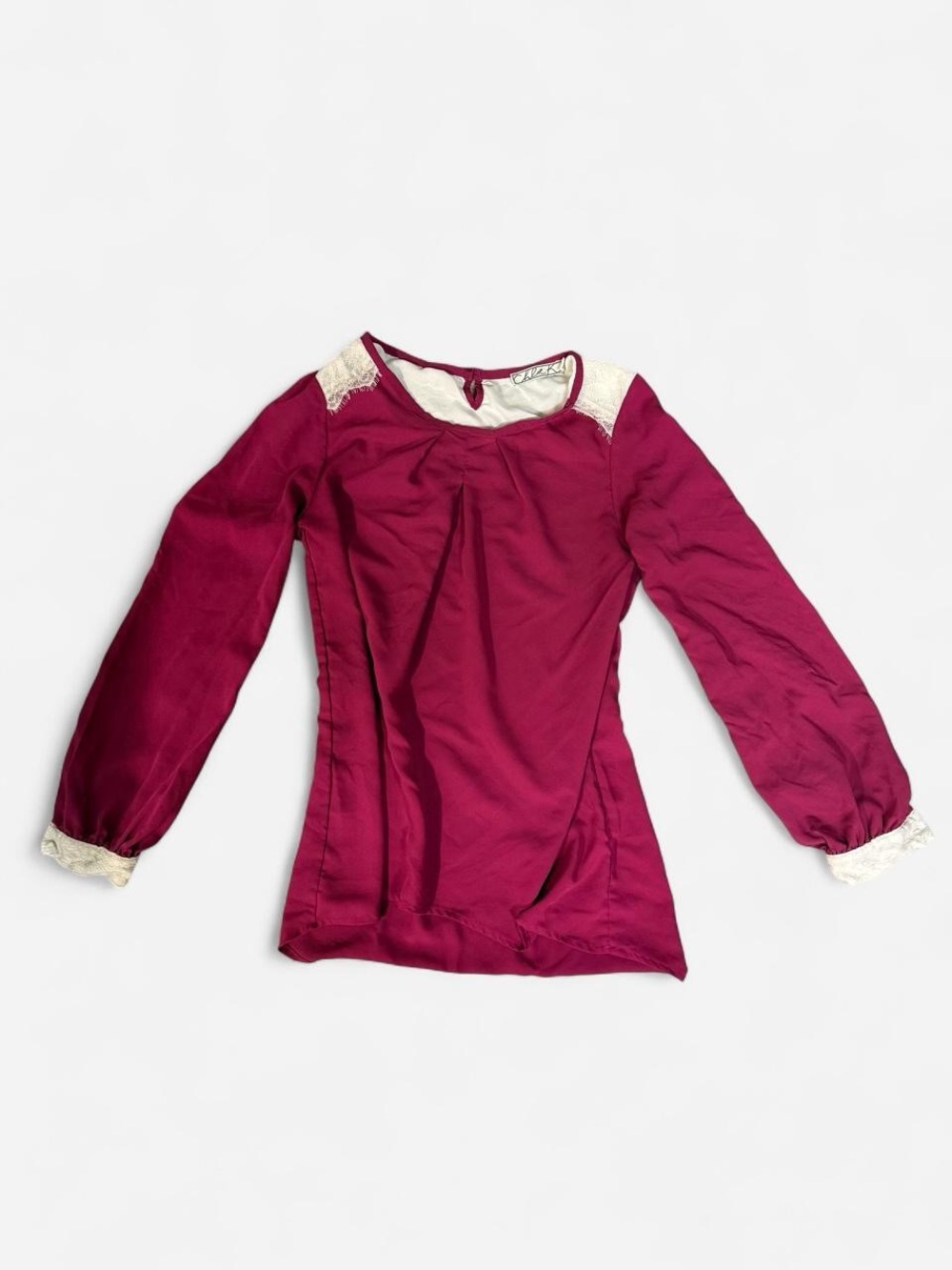 Chloe K Burgundy Long Sleeve Lace-Trim Blouse
